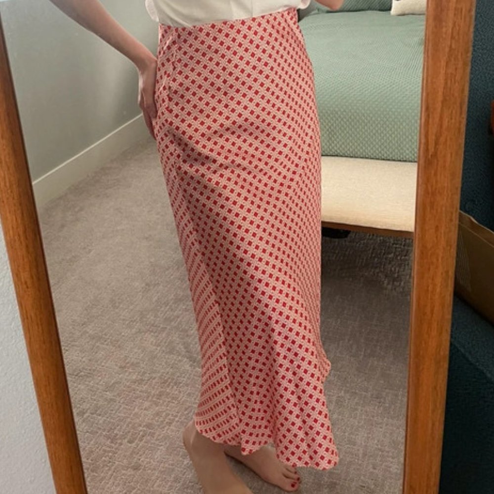 Red & White Checkered Retro Midi Skirt (S) (Nasty Gal)